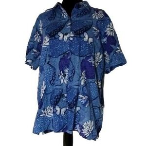 Coldwater Creek Floral Button Down Shirt‎ Linen Blend Short Sleeve 1X